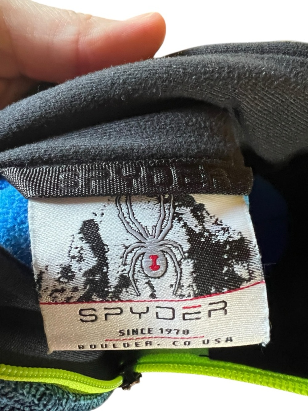 Spyder Quarter Zip Pullover Blue Textured Fleece Jacket Neon Zip Men’s L/G - Picture 6 of 10